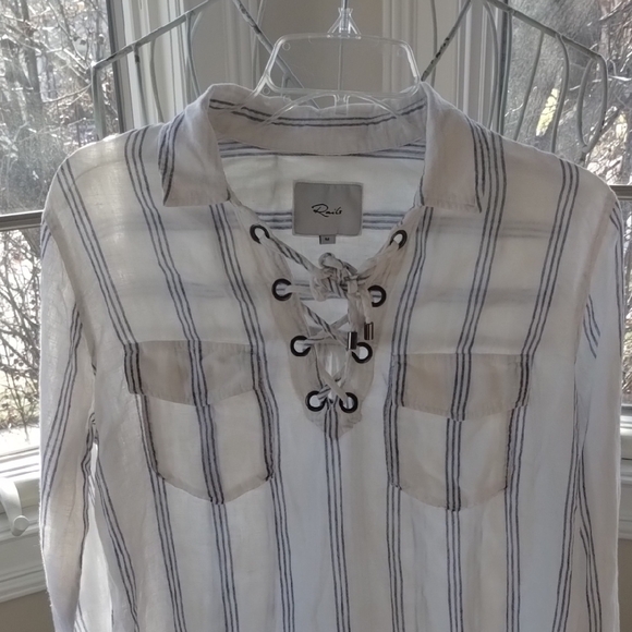 Rails White and Blue Striped Lace-Up Shirt - Picture 3 of 11